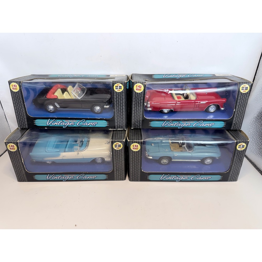 New-Ray Vintage Cars 1:43 Die-Cast Set‎ Mustang Thunderbird Corvette Bel Air 4pc